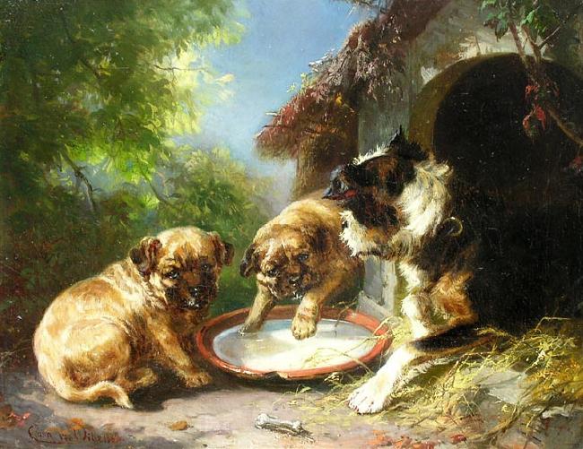 unknow artist Hunde vor der Hutte, Germany oil painting art